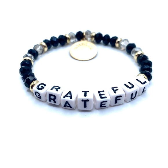 Grateful Beaded Stretch Bracelet Black Gold Tone - Picture 3 of 4